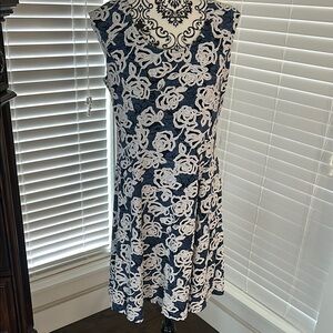Navy Blue Floral A-Line Dress